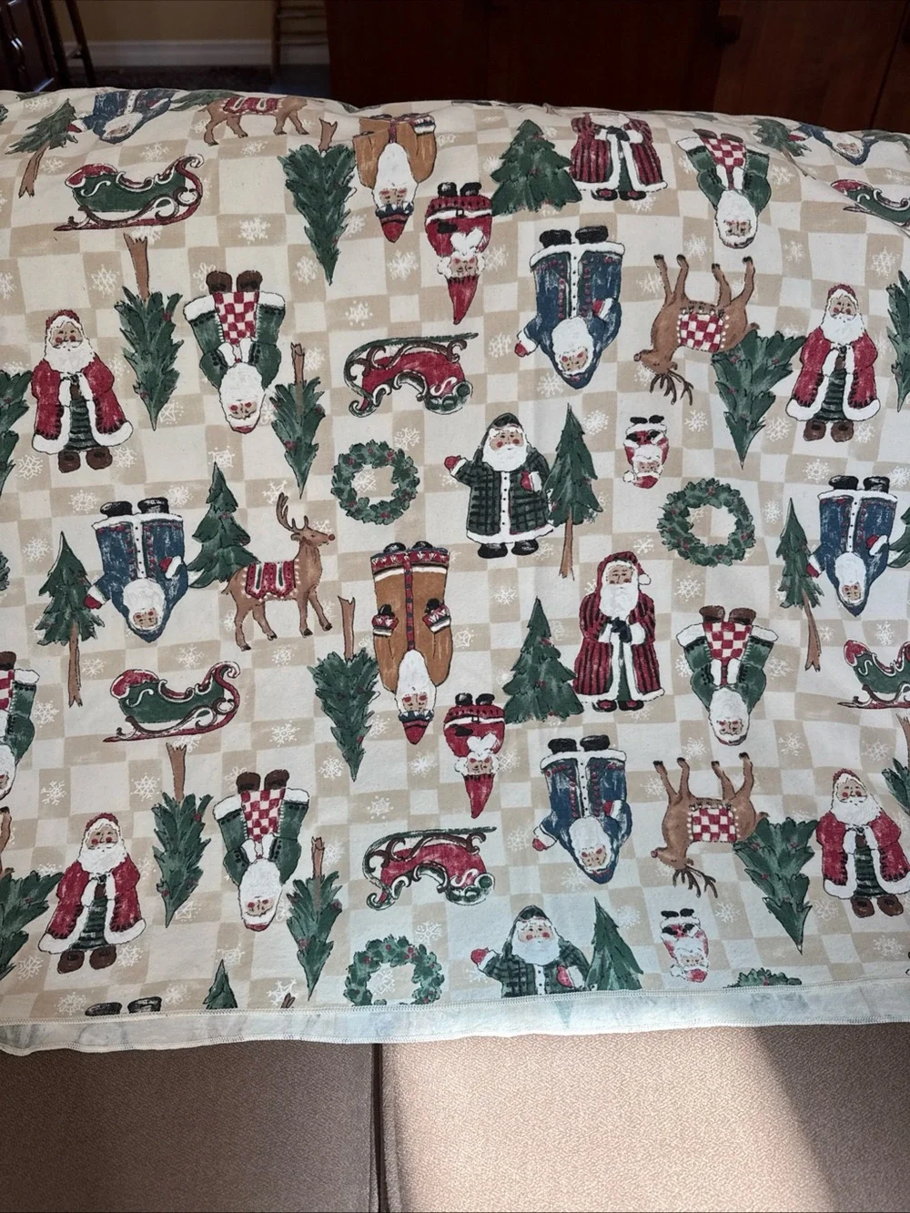 Vintage Christmas With Santa Tablecloth. 90x58 Holidays decor dining